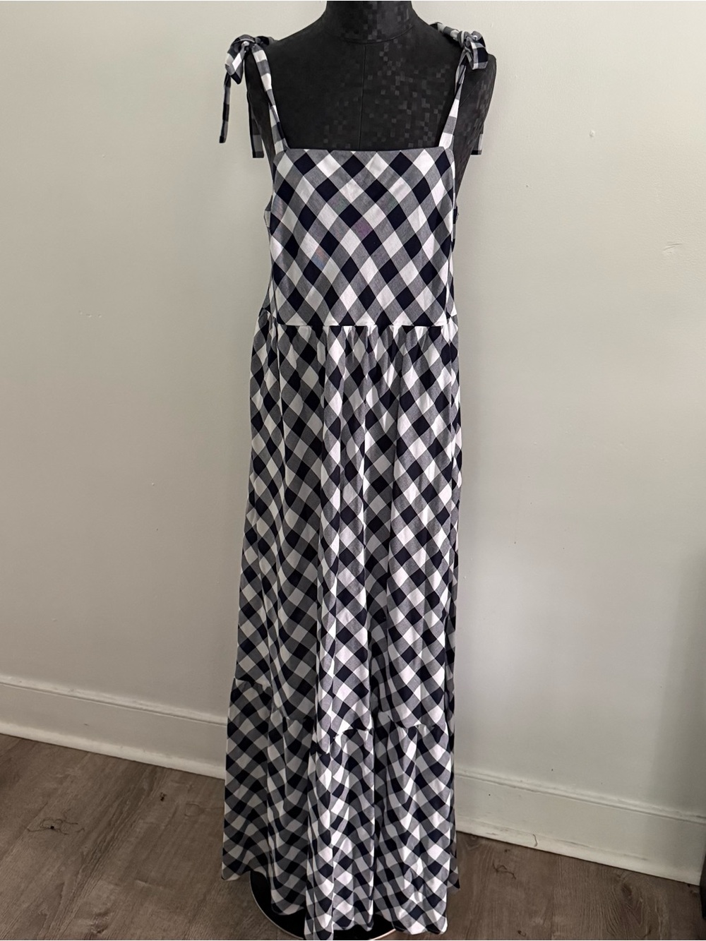 Steele For Anthropologie Brigette Gingham Blue & White Maxi Dress - Picture 2 of 8